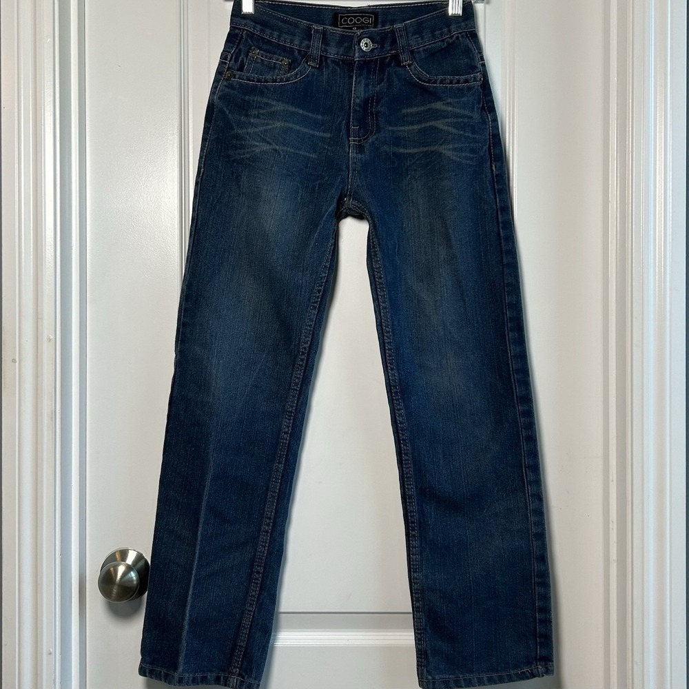 COOGI Boys Blue Embroidered Australia Flag Straight Leg Jeans Indie Sleaze Style
